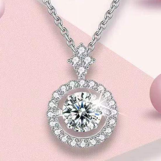 Women Necklace Rhinestone Round Pendant Necklace Sparkling Jewelry Anniversary Gift for Wife Girlfriend Mother