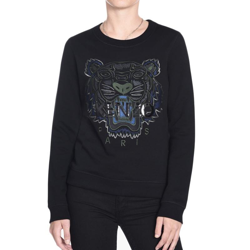 (WMNS) KENZO Cotton Tiger Head Printing Long Sleeves Pullover Hoodie Black Women's F762SW7054XD-99