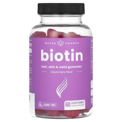 Biotin, Hair, Skin and Nail Gummies, Sugar-free, Natural Berry, 60 Vegan Gummies