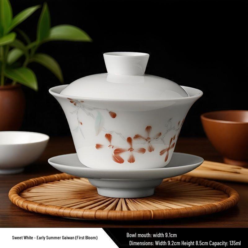 Dehua White Porcelain Landscape Gaiwan - Premium Kung Fu Tea Set with Three Talents Tea Bowl