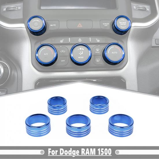 For Dodge Ram 1500 2019-2025 Blue Center Console A/C Radio Switch Knob Trim Ring