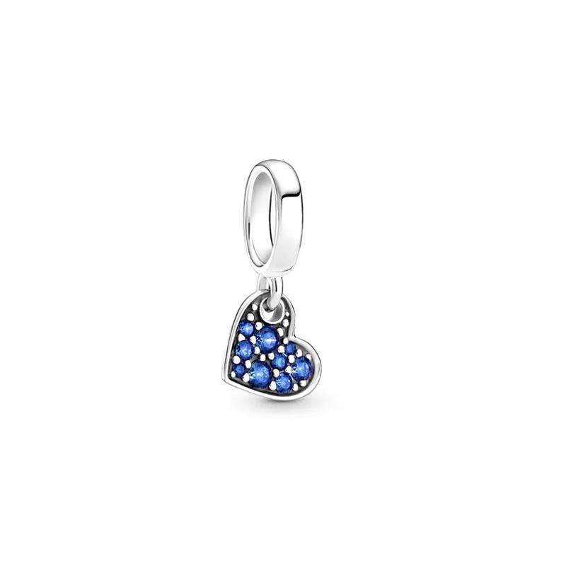 Pandora Stellar Blue Tilted Heart Pavé Pavé Charm 925 Silver Pendant Women s Blue 799404C01