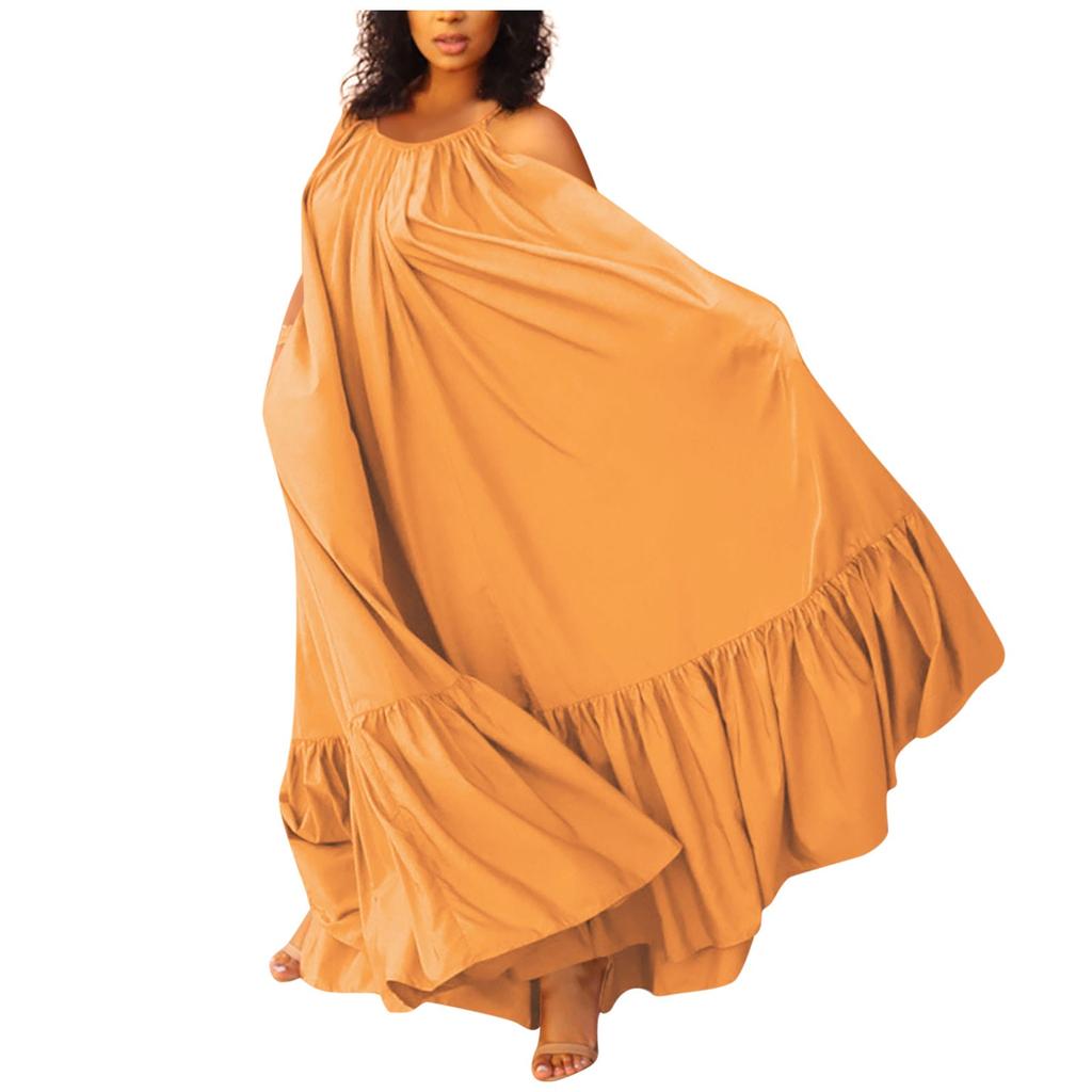 Women Fashion Casual Solid Strap Dress Pocket Loose Backless Big Swing Dress