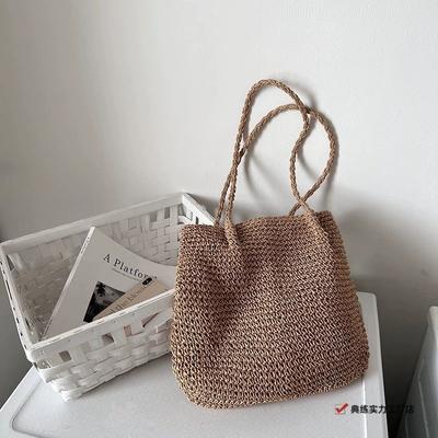 Korean Version of Retro Straw Woven Bag Large Capacity Shoulder Bag Simple Fashion Woven Tote Bag Resort Wind Beach Bag