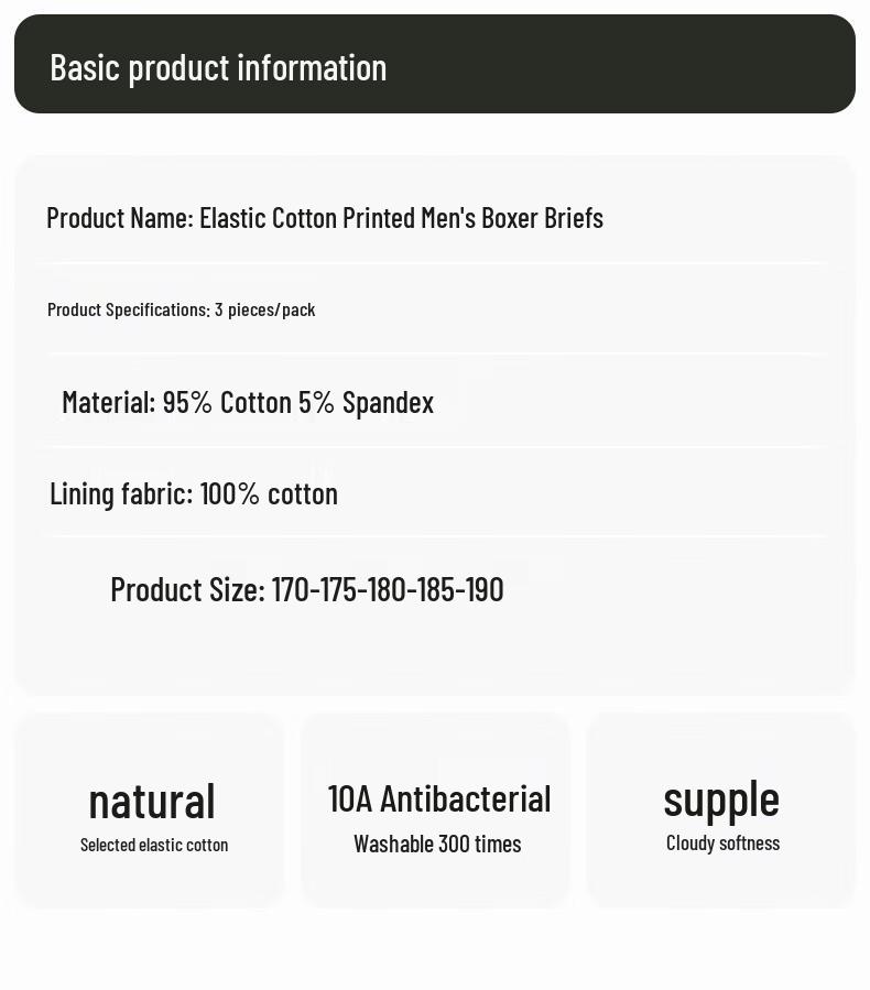 Ding Guagua Men's Cotton Antibacterial Boxer Briefs 3-Pack