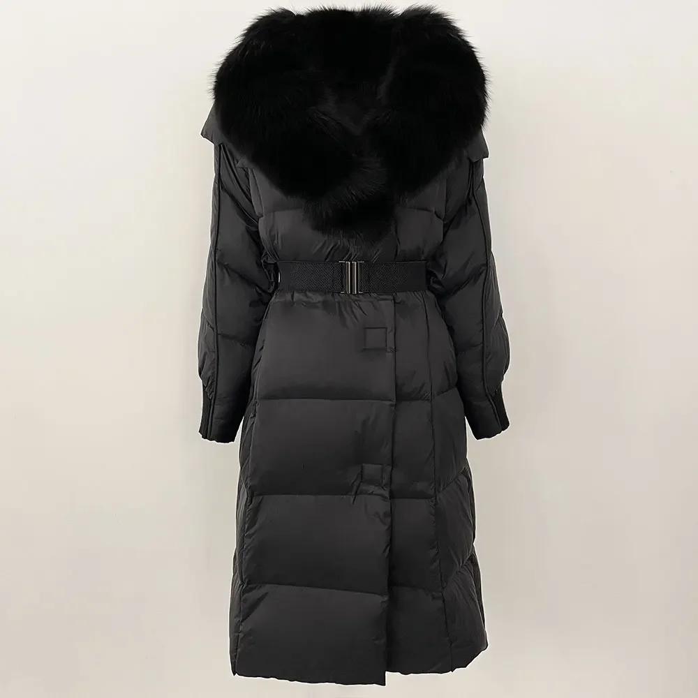 OFTBUY Winter Jacket Women Long Natural Real Raccoon Fox Fur Collar White Duck Down Coat Belt Thick Warm Casual Outerwear