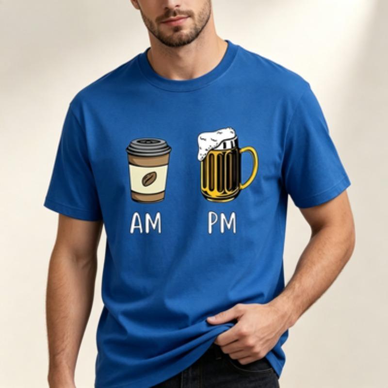 100 Cotton Unisex Round Neck T Shirt Am Pm Coffee Beer Cup Cartoon Print Short Sleeve Funny Casual Streetwear Unisexs Tee 6 Colors