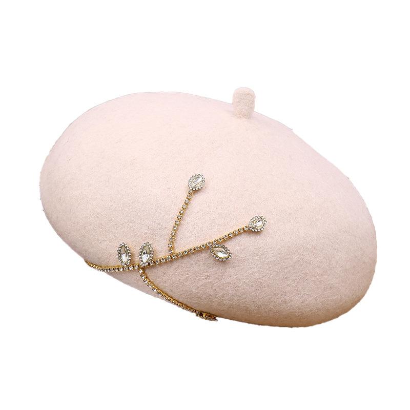 Wool Beret Autumn and Winter New Fashion Rhinestone Three-dimensional Painter Hat Versatile Women's Temperament Versatile Hat