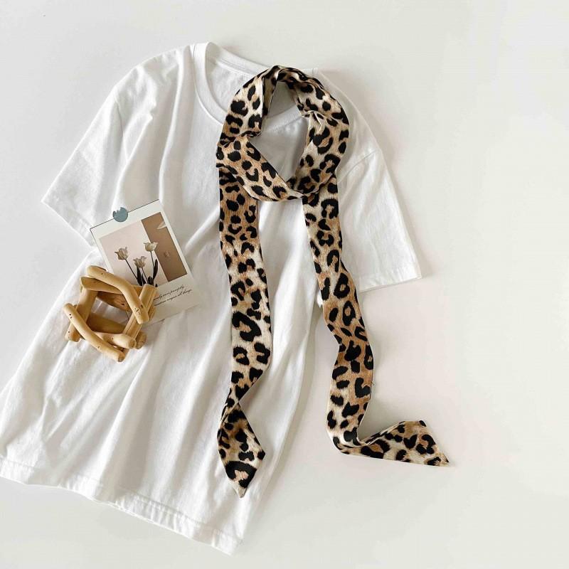 Millennium Spice Girl Style Thin Long Silk Scarf Neck Ribbon Retro Leopard Print Silk Scarf Long High-End Ribbon Headband