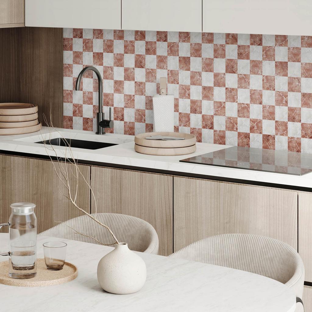 PVC Tiles with Motif Easy Decoration for Dining Room Marble Checkboard Pattern 4X50X50 Cm