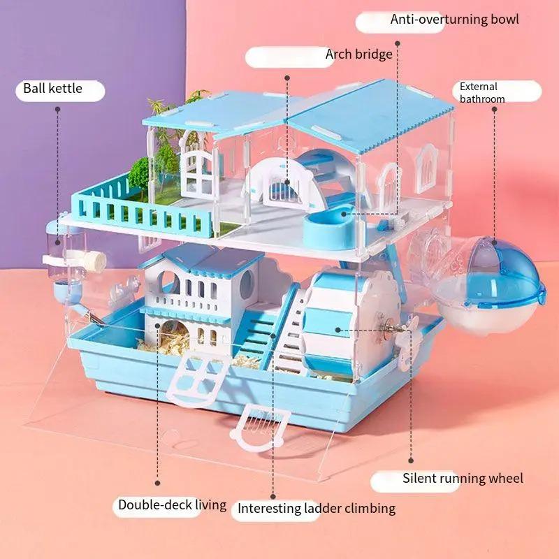 2/3 Layer Acrylic Pet Hamster Cage Transparent Oversized Double Deck Villa for Hamster Guinea Pig Small Animals Feeding