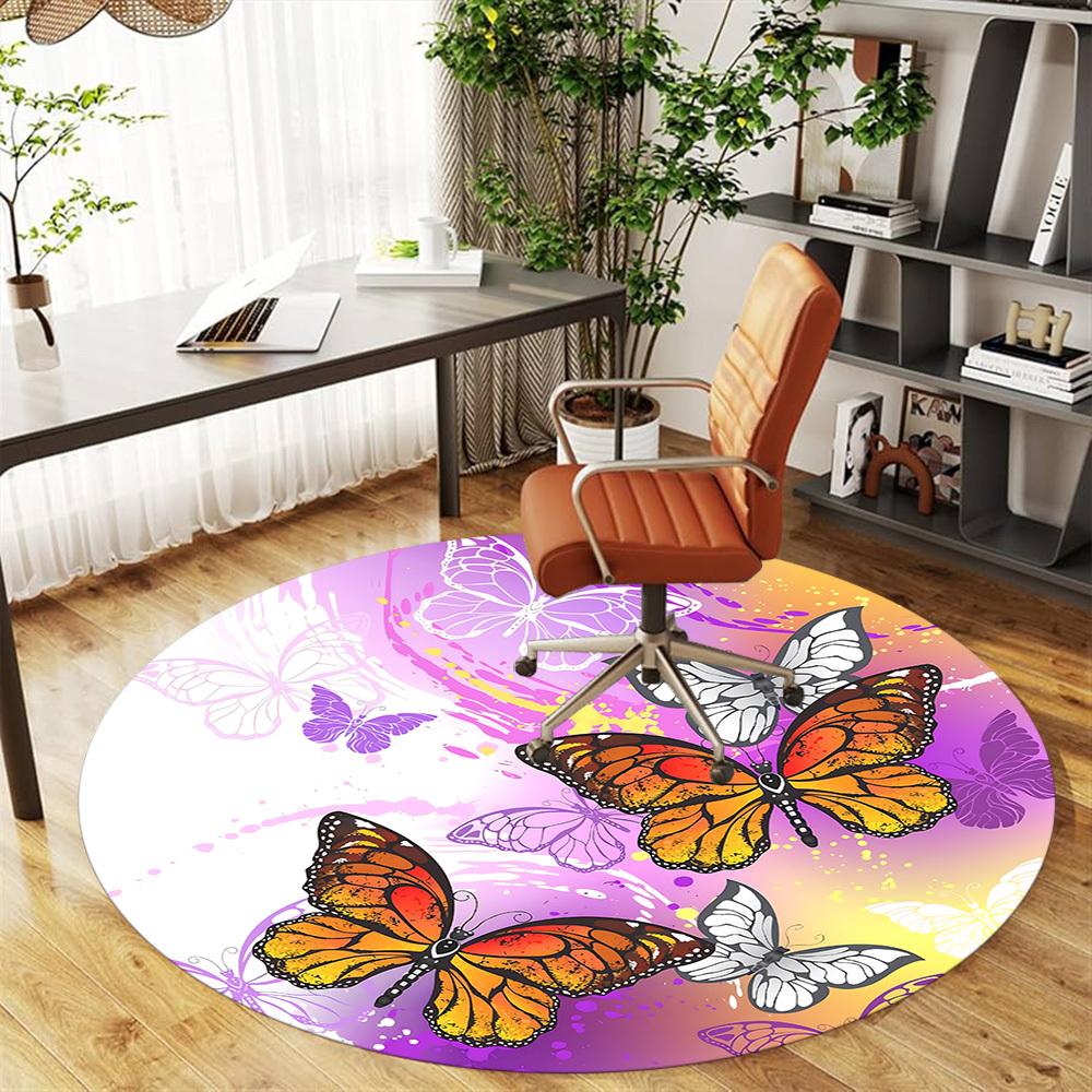 1pc Butterfly Artwork Round Chair Mat Area Rug - Non-Slip, Floor Mat for Office, Bedroom, and Indoor Decor C1125185