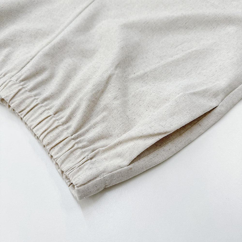 French Style Casual Autumn New Fashion Cotton Linen Set V-Neck Puff Sleeve Top Shorts Two-Piece Set