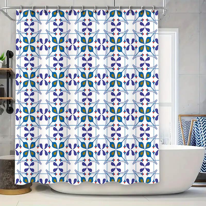 

Blue White Floral Shower Curtain With Hook Set Modern Home Decor Bathroom Liner For Bathtub Or Sink W60H190(CM)-1 Pcs