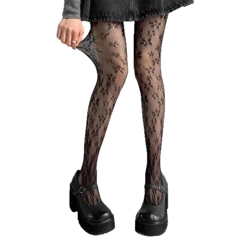 Women Lace Patterned Fishnet Tights High Waist Fishnets Leggings Net Stockings Pantyhose Thigh High Stockings Hosiery