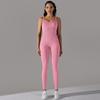 Seamless Knitted Thread Solid Color Tight Flat Collar Jumpsuit For Sports Running, Fitness Yoga, And Fitness