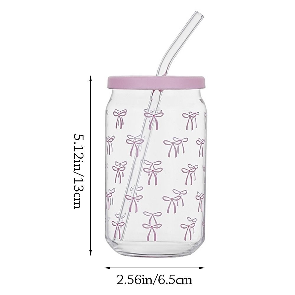 Stylish 500ML Bow Cups High Temperature Resistant With Lids Bowknot Glasses Glass Straw Cups for Drinking Milk