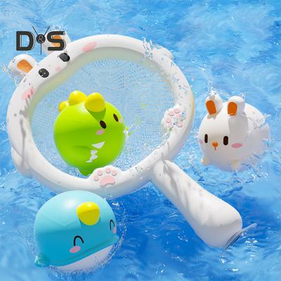 Glowing Animal Bath Toy Set No Hole Light Up Bathtub Toy Luminous Floating Animal Ball Tub Fishing Game Basketball Hoop Toy for Kids