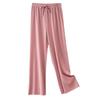 Pantaloni Larghi Estivi da Donna a Vita Alta in Seta Ghiacciata - Modellanti, Drappeggiati, Casual da Studentessa, Vestibilità Larga, Gamba Dritta Stretta.