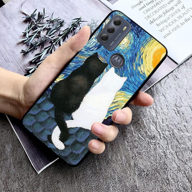 Handyhülle für Moto G86 G85 G75 G15 G05 G56 G72 G53 G54 G84 G60 G31 G32 G24 G 5G G Play Sternennacht van Gogh Katze