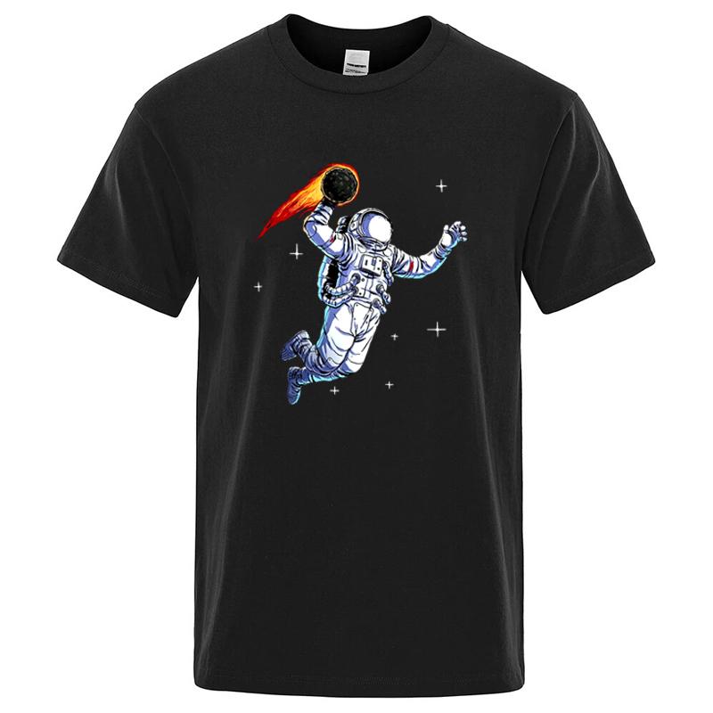 Men's T-shirt High Quality Cotton Blend Funny Astronaut Design Printed Casual Loose Cool for Me
