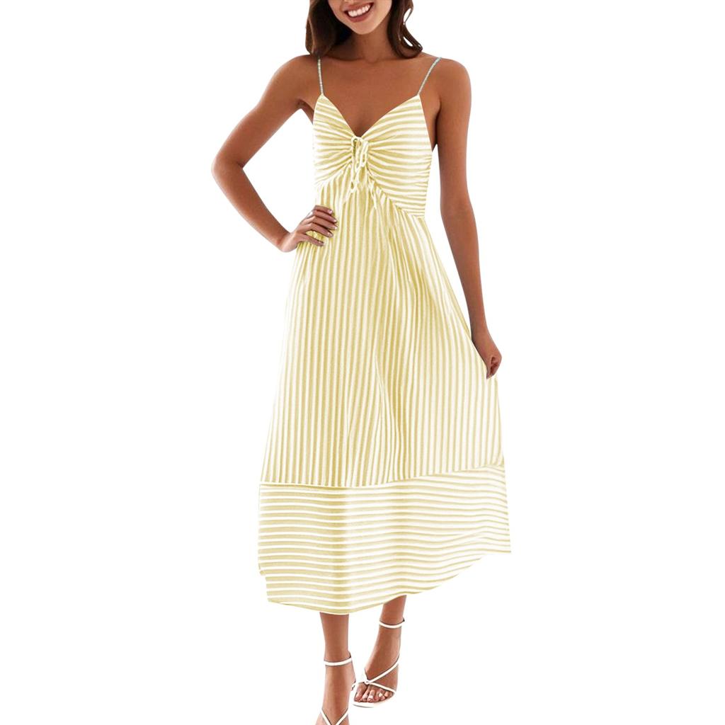 Women's Summer Fashion Casual V-neck Striped Suspender Dress