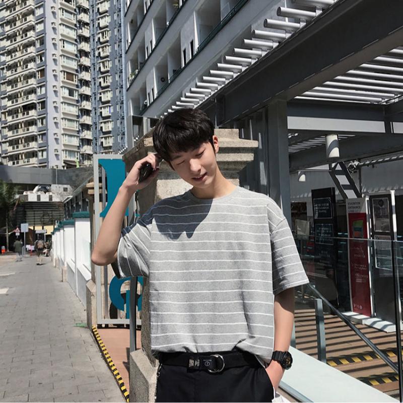 WTEMPO Brand Summer Men's Striped Short Sleeve Top Loose and Simple Fashion Short Sleeve T-shirt Youth Trend Round Neck Pullover Tops