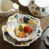 Retro Coarse Pottery Hand-Squeezed Ceramic Tableware Household Creative Japanese Flower Salad Bowl Dessert Plate Plate Combination