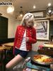Napoleon Windbreaker Green Denim Short Jacket - Subculture American Style Stand-Collar Spread Collar Reworked