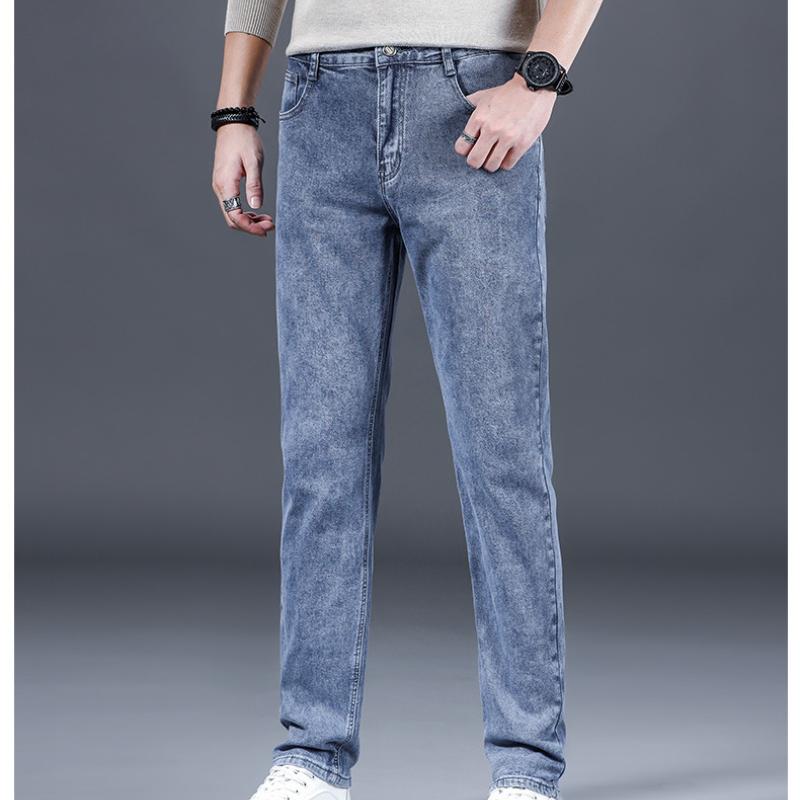 New Men's Casual Black Elastic Denim Pants Spring Autumn Loose Fit Straight Leg Versatile Casual Trousers for Men