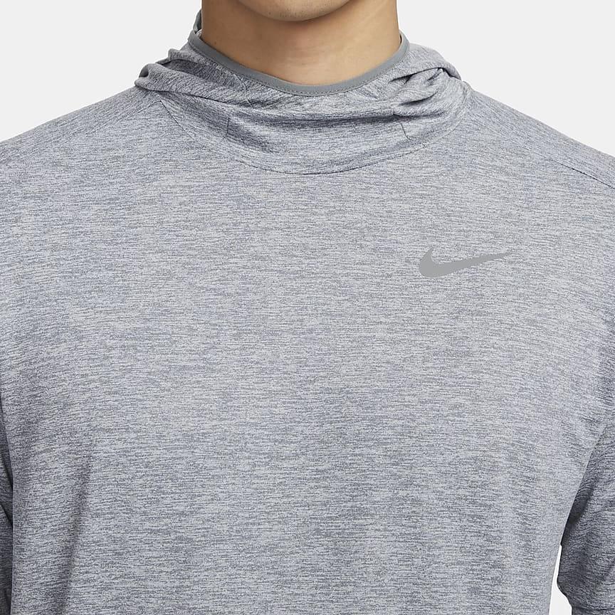 Nike Dri-Fit Element Solid Color Hooded Casual Breathable Running Crew Neck Long Sleeve T-Shirt Men Tops Gray FB8573-084