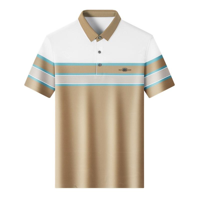 Herren T-Shirt Kurzarm Dünn Gestreift Revers Atmungsaktiv Farbpassend Hochelastisches Poloshirt