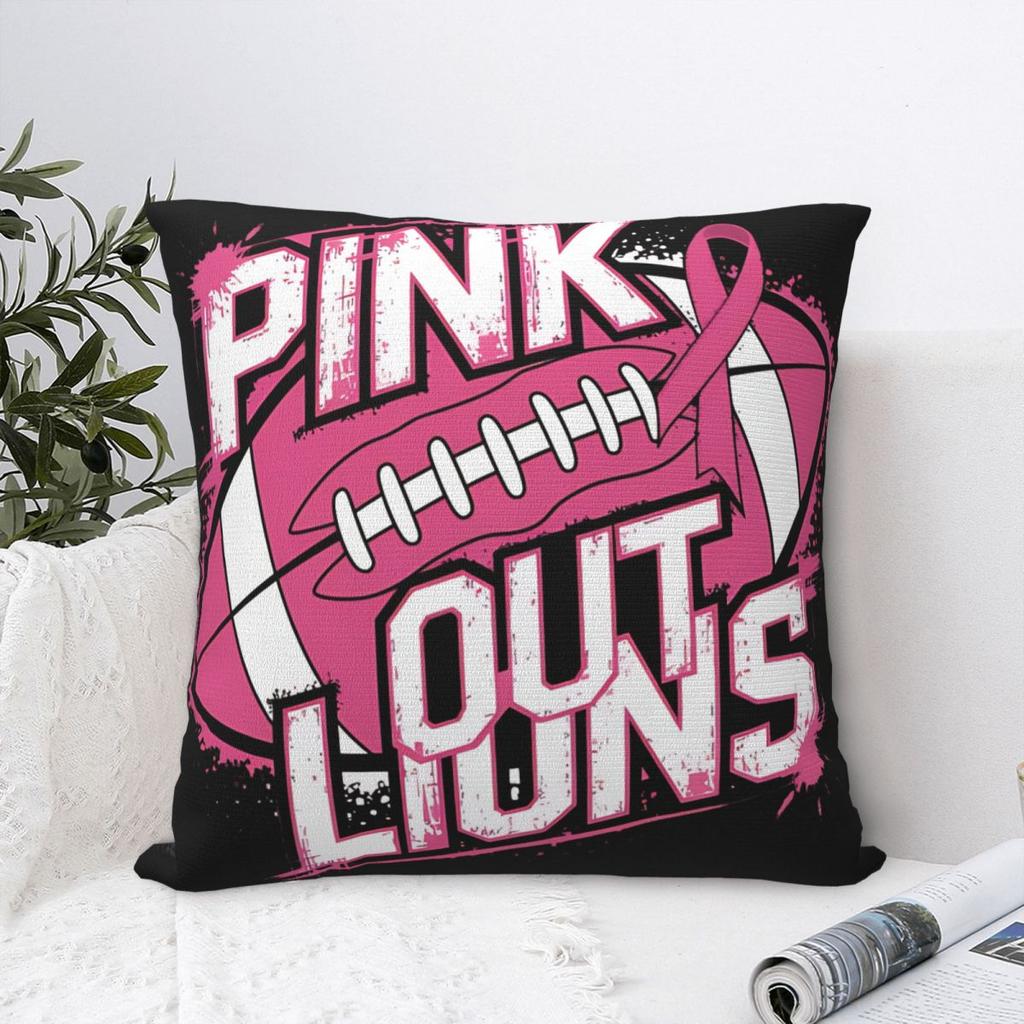 Löwen Pink Out Football Tackle Brustkrebs Kissenbezug Polyester Kissenhülle Dekorative Kissenbezug Hülle Auto mit Reißverschluss 18