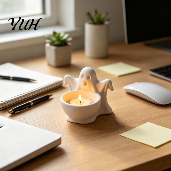 Ghost Theme Room Accents 3D Printed Storage Ornament, Cute Candy Bowl, Halloween Desktop Decorative Figurine Jewelry Holder, Creative Desk Organizer