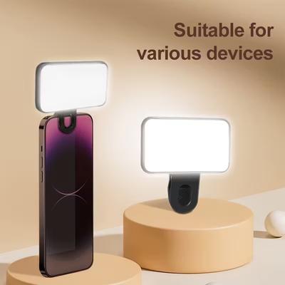 Przenośna mini lampa wypełniająca selfie, ładowalna, 3 tryby, regulowana jasność, klips do telefonu komórkowego, komputer, światło wypełniające