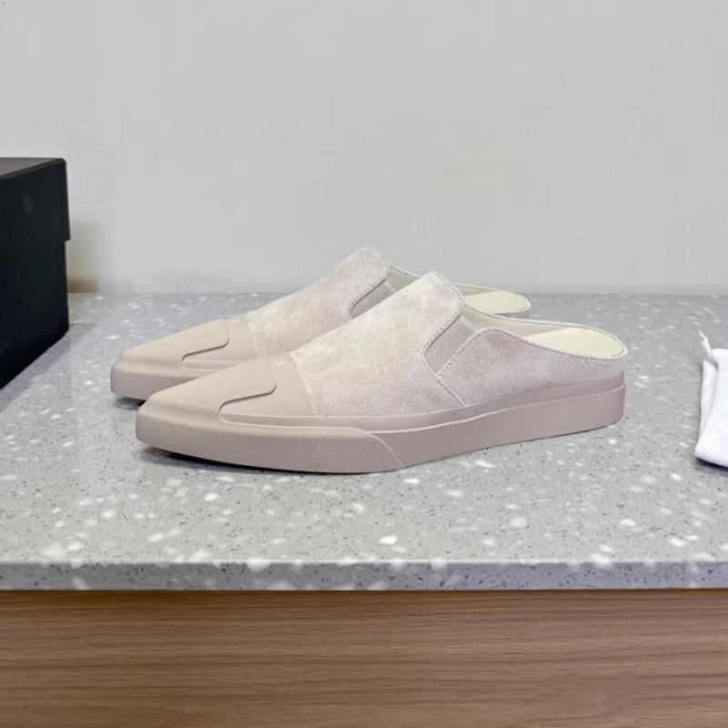 2025 spring new niche pointed head bag head casual half slippers women's old flat baseplate shoes lazy drag white shoes