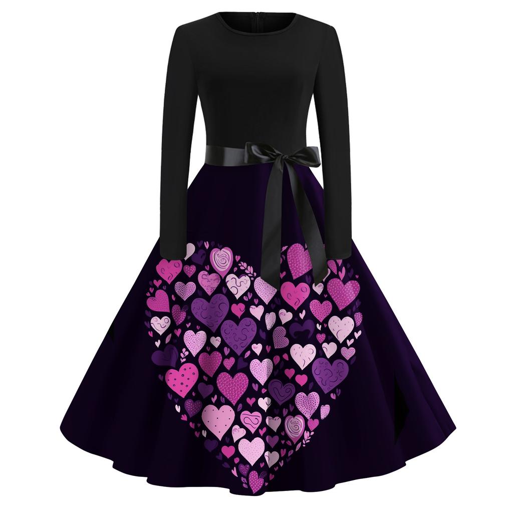 Women's  Print Flare Dress For Women Long Sleeve Dress Party Casual Dresses