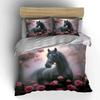 "Elegant Horse Rose Decor Set" Bedding Set with 1 Duvet Cover 2 Pillowcases Single Double King Queen Gift