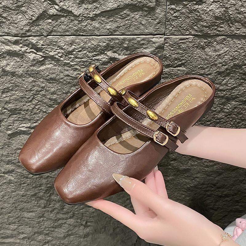 Fashion Women's Slippers with Adjustbale Buckle Suede Flat Mules Slides New Summer Outdoor Comfortable Casual Slip-On Shoes