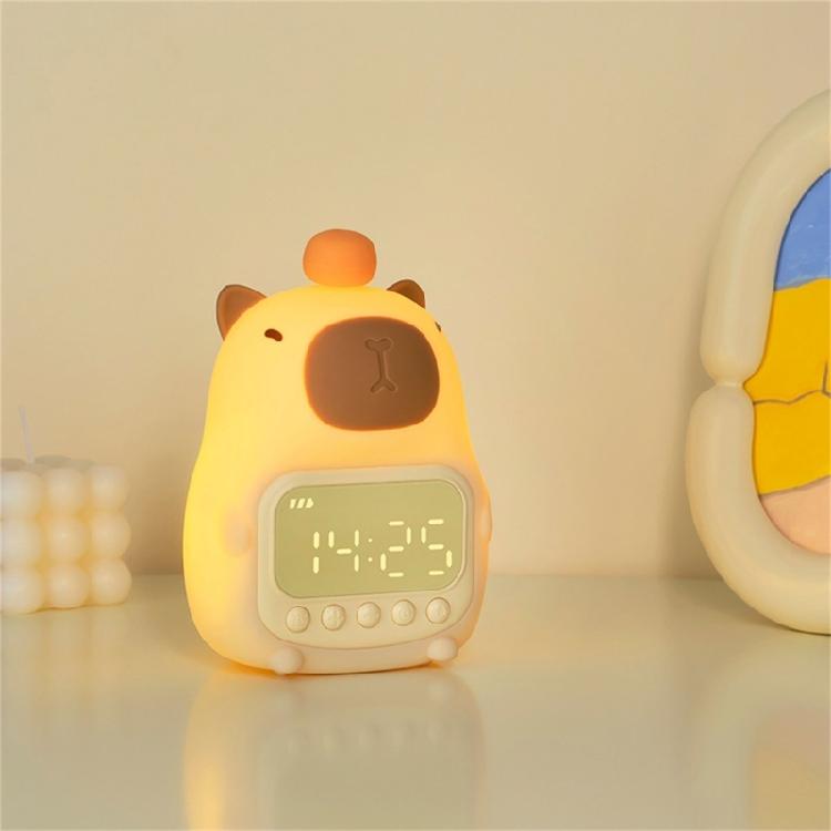 Cute Capybara Shape Sleep Night Lamp with Alarm Slock 1500mAh USB Rechargeable Sleep Trainer for Kids and Adults