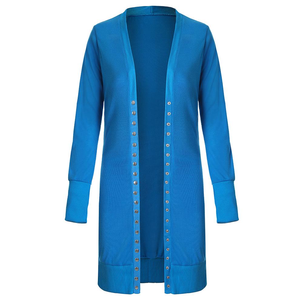 Cardigan cu mânecă lungă pentru femei Palton lung cu nasturi de culoare solidă Cardigan lejer casual