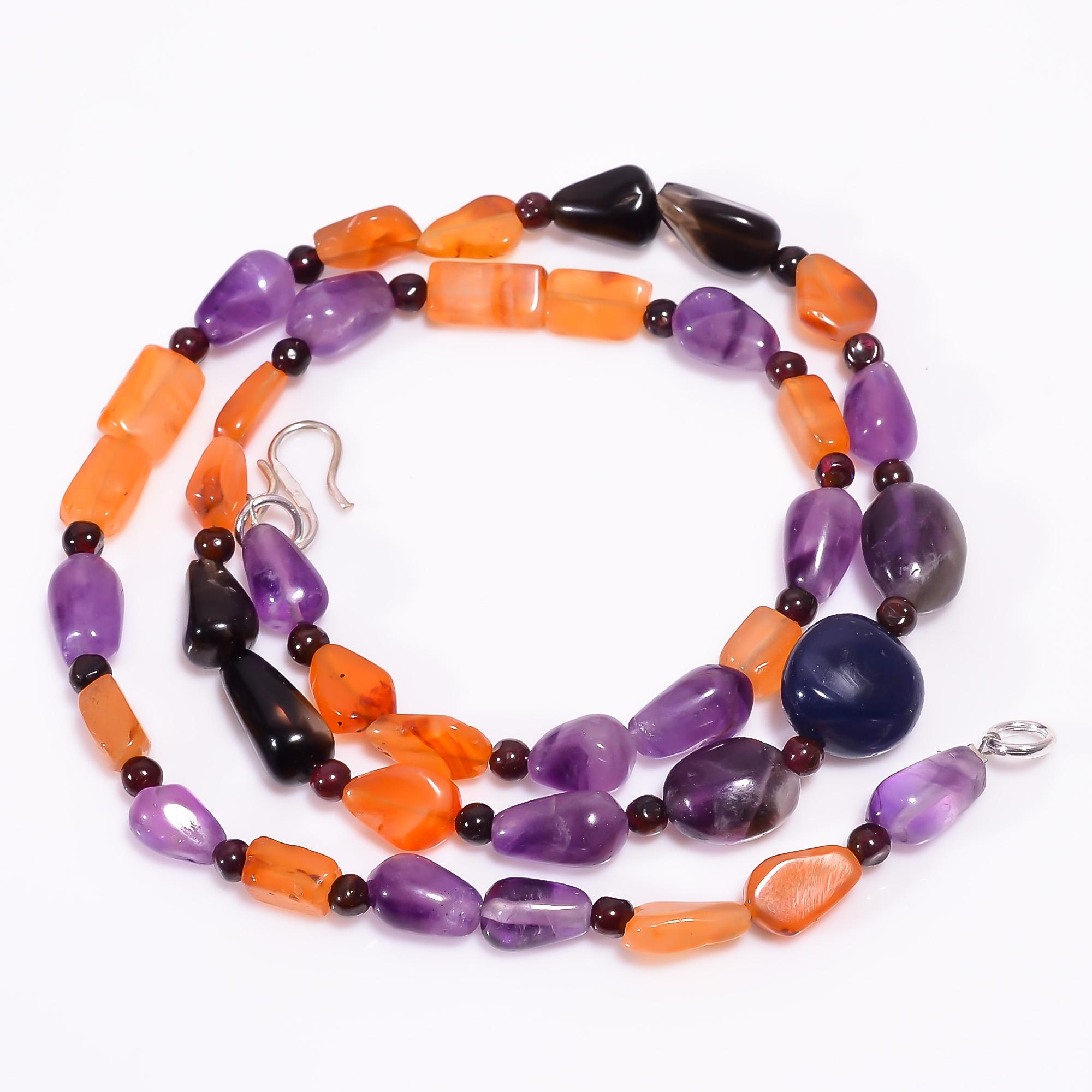 

Natural Amethyst Carnelian Garnet Gemstone Beads Necklace 3-12 mm 18 UB-8058 UB-8058