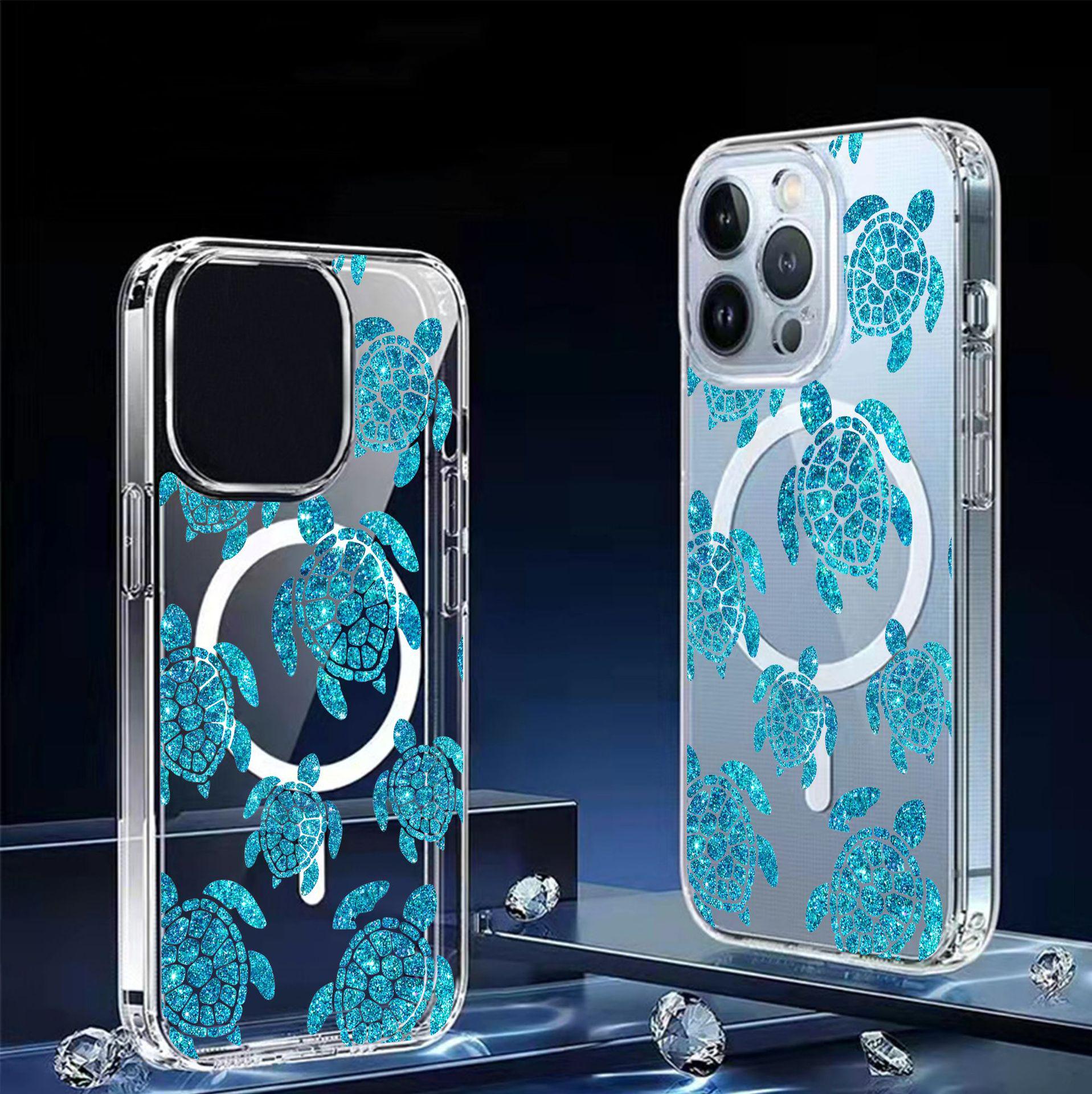 

Transparent Sea Turtles Magnetic Full Coverage Phone Case for iPhone 15/16/17 Pro Max Galaxy S23 Ultra прозрачный