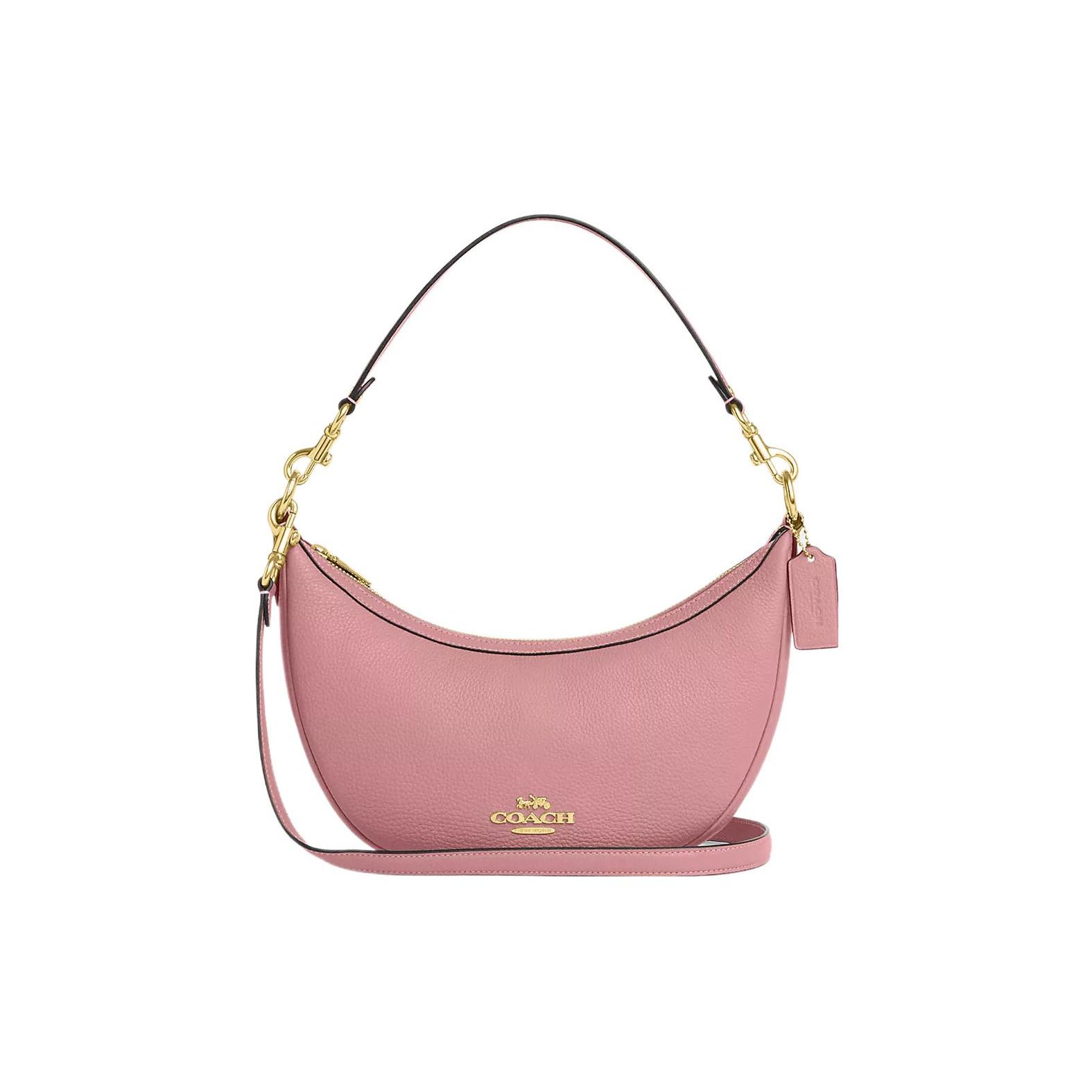 

Coach Aria 26 Gold Hardware Zipper Closure Pebbled Leather Half Moon Bag Women handbags Pink CO996-IMOUS Basic Set (Bag+Dust Bag)