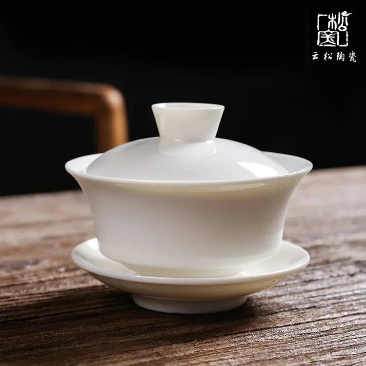 

Ceramic Whiteware Cover Bowl Three-Force Tea Bowl Jade Porcelain Cover Cup Large Kung Fu Tea Set Ceramic Gaiwan