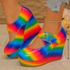 Large size wedge heel casual flats, hooked buckle, thick-soled round-toe flats, in-stock women's one-hook shallow flat-top flats