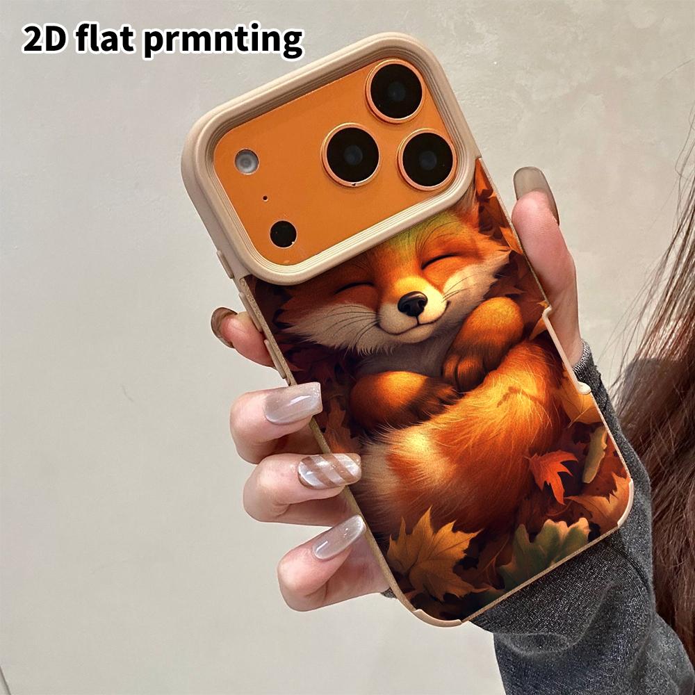 Phone Case: 2D Flat Lambskin Suitable for iPhone 18 17 16 15 14 13 Pro Protective Case, Autumn Leaves Little Fox, Christmas and Halloween Gifts