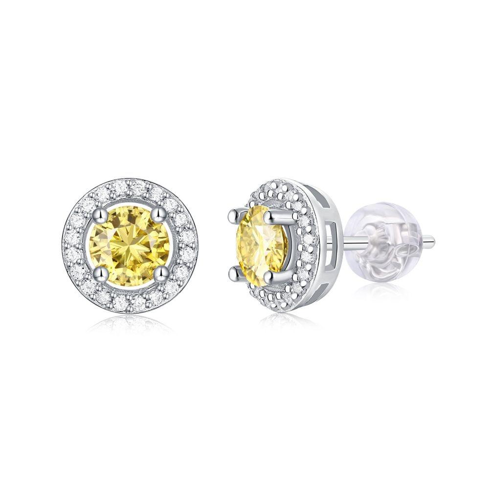 925 Sterling Silver 0 .5ct Round Cut Vvs1 Real Yellow Moissanite Diamonds Wedding Engagement Stud Earrings Fine Jewelry