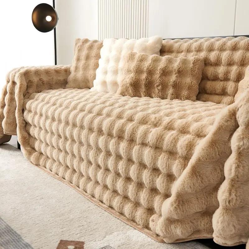 Luxury  Imitation Rabbit Plush Sofa Towel Winter Warm Fluffy Throw Blanket Super Soft Smooth Thicken Velvet Sofa Cover