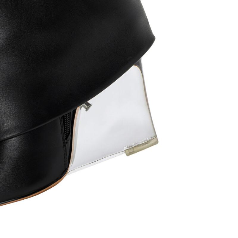 Fashion New Crystal Slope Belt Buckle Decorative Skirts Boots Fashion High Heels Black Red Size 34-43 Knee High Boots Winter Women Shoes